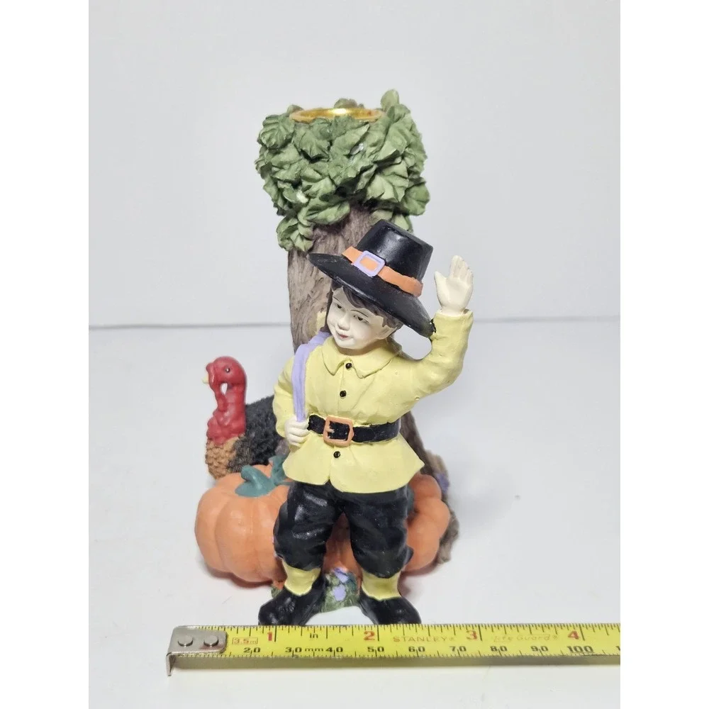 ABC Distributors Pilgrim Couple Thanksgiving Candle Holders Hand Painted Set Vtg